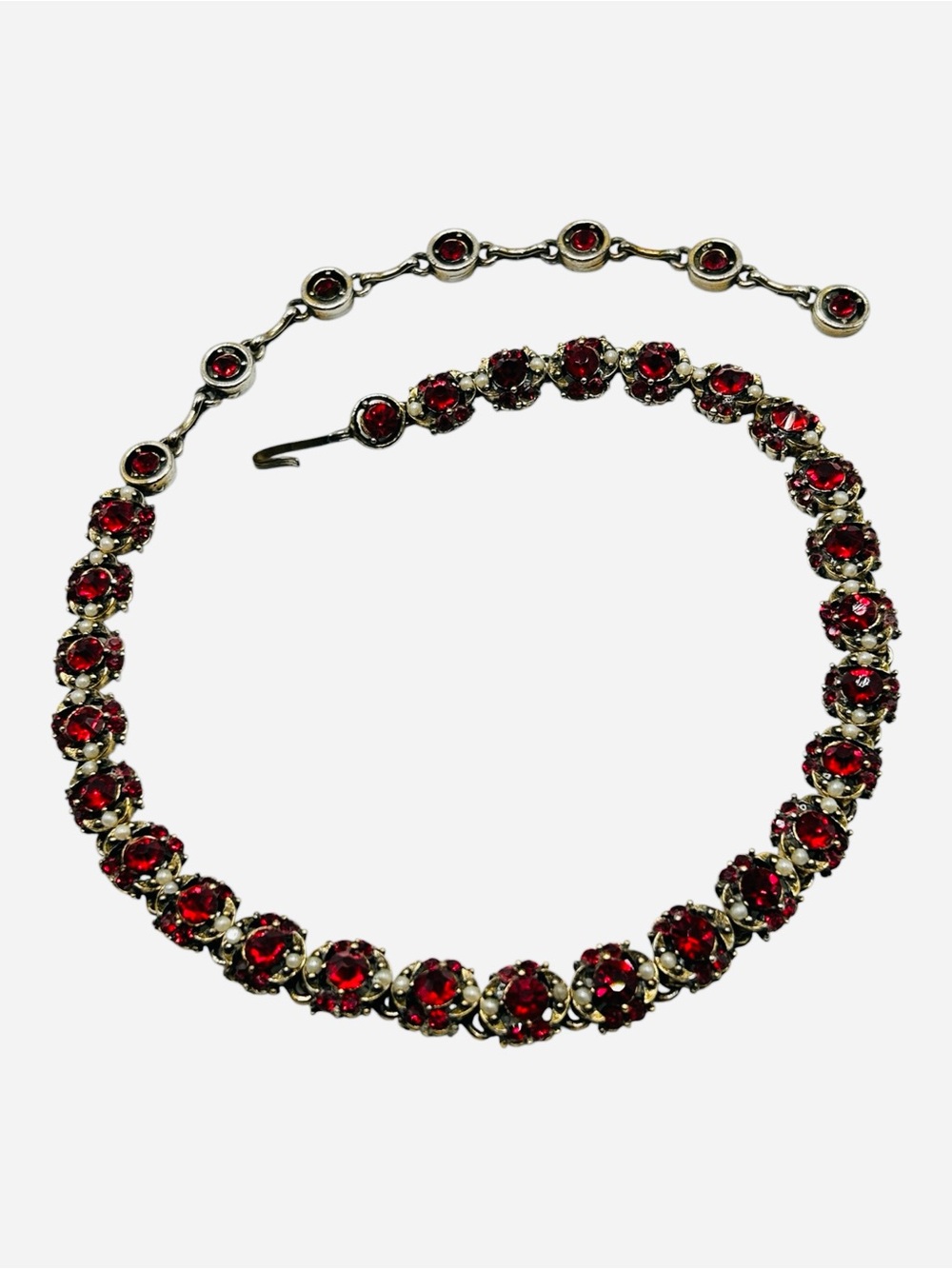 Vintage Hollycraft 1953 Red Rhinestone and Pearl Necklace